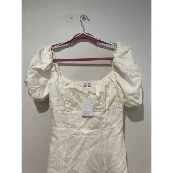 NWT & Other Stories Linen Puff Sleeve Midi Dress With Split White Dusty Womens 4 - Picture 3 of 8